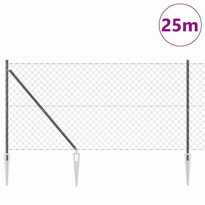Kettengliedzaun mit Pfosten Grau 1.4 x 25 m Stahl