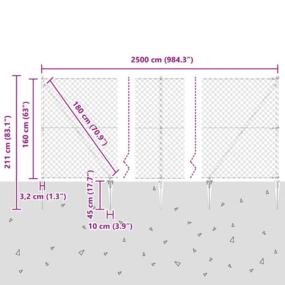 Kettengliedzaun mit Pfosten Grau 1.6 x 25 m Stahl