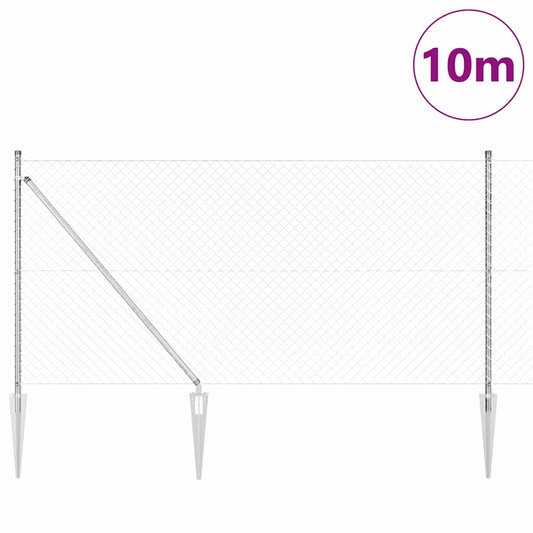 Kettengliedzaun mit Pfosten Silber 1 x 10 m Stahl