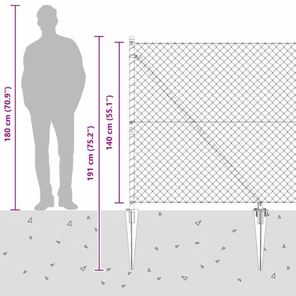 Kettengliedzaun mit Pfosten Silber 1.4 x 10 m Stahl