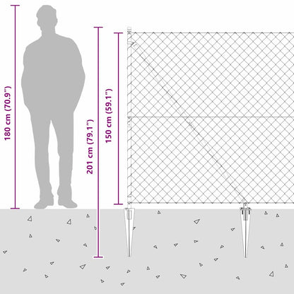 Kettengliedzaun mit Pfosten Silber 1.5 x 10 m Stahl