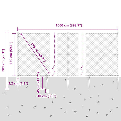 Kettengliedzaun mit Pfosten Silber 1.5 x 10 m Stahl