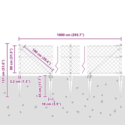 Kettengliedzaun mit Pfosten Silber 0.8 x 10 m Stahl