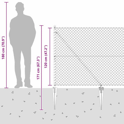 Kettengliedzaun mit Pfosten Silber 1.2 x 10 m Stahl