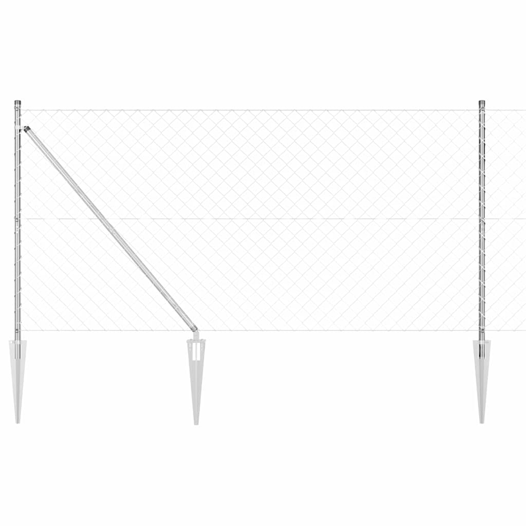 Kettengliedzaun mit Pfosten Silber 1.4 x 10 m Stahl