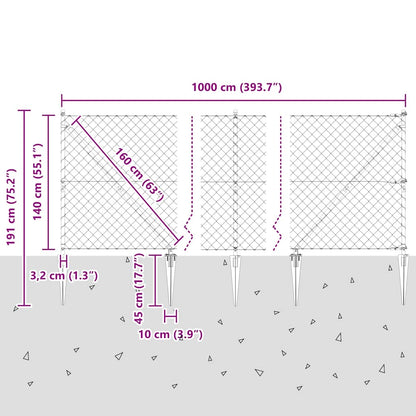 Kettengliedzaun mit Pfosten Silber 1.4 x 10 m Stahl