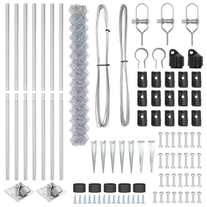 Kettengliedzaun mit Pfosten Silber 1.6 x 10 m Stahl