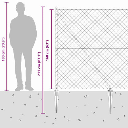 Kettengliedzaun mit Pfosten Silber 1.6 x 10 m Stahl