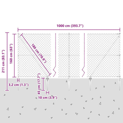 Kettengliedzaun mit Pfosten Silber 1.6 x 10 m Stahl
