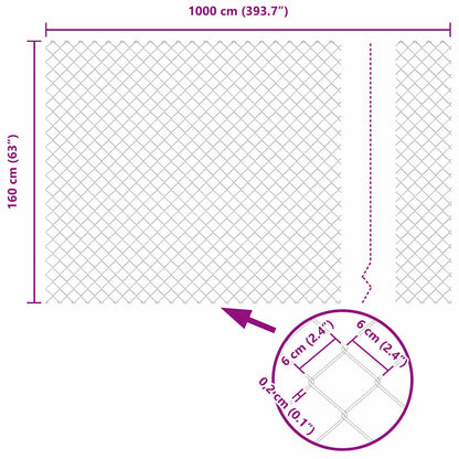 Kettengliedzaun mit Pfosten Silber 1.6 x 10 m Stahl