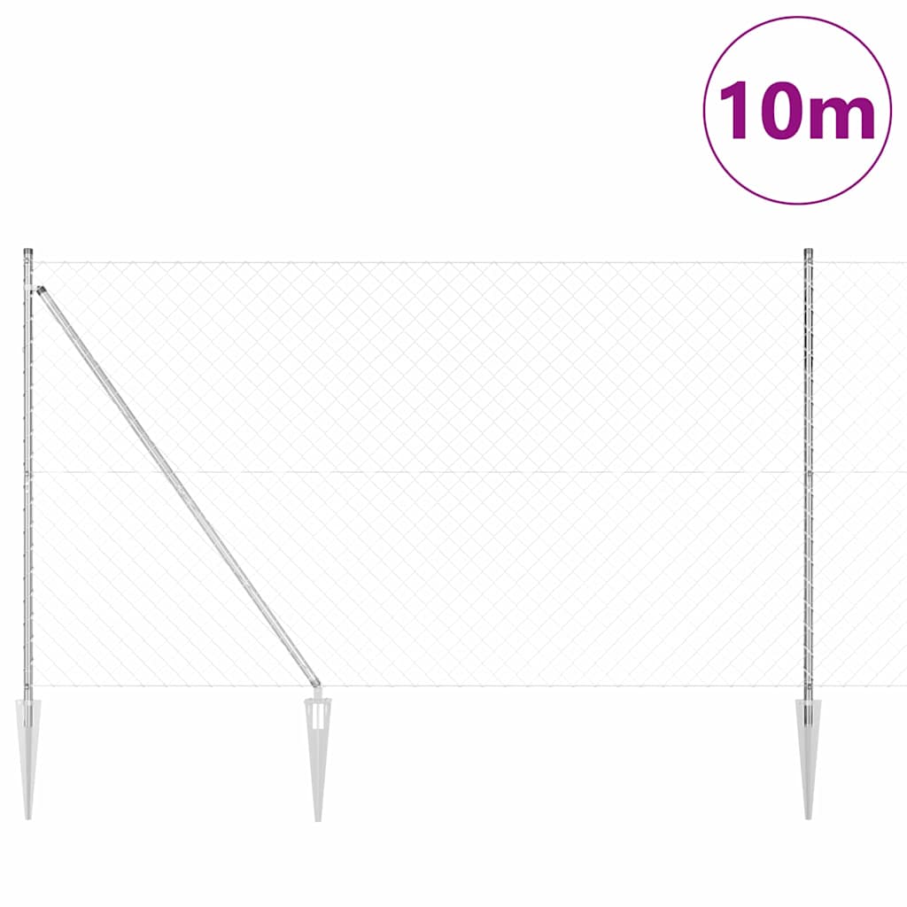 Kettengliedzaun mit Pfosten Silber 1.6 x 10 m Stahl