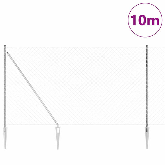 Kettengliedzaun mit Pfosten Silber 1.6 x 10 m Stahl