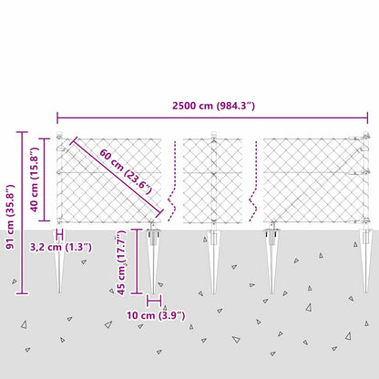 Kettengliedzaun mit Pfosten Silber 0,4 x 25 m Stahl