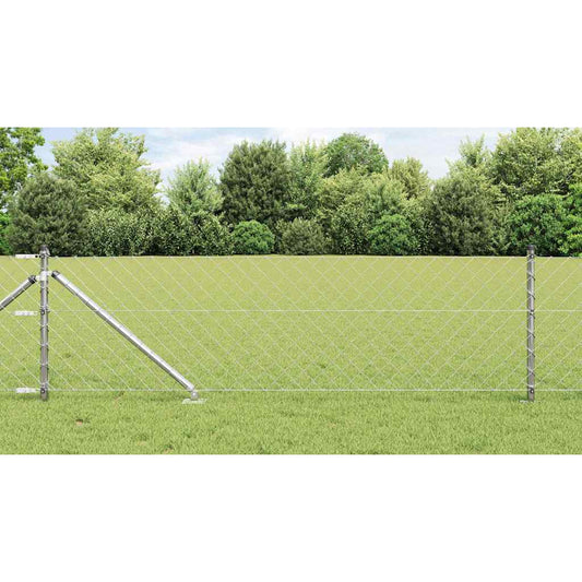 Kettengliedzaun mit Pfosten Silber 0.8 x 25 m Stahl