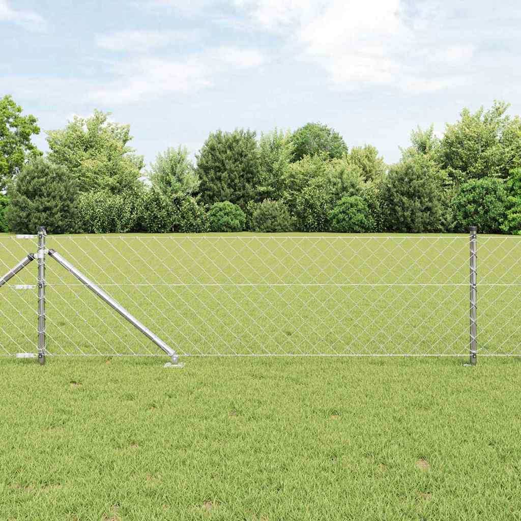 Kettengliedzaun mit Pfosten Silber 0.8 x 25 m Stahl