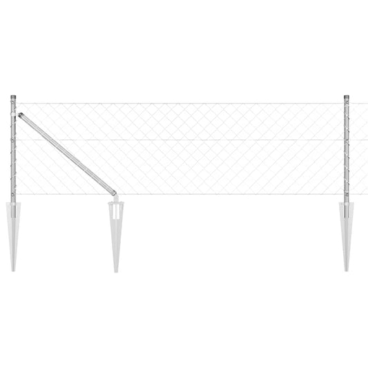 Kettengliedzaun mit Pfosten Silber 0.8 x 25 m Stahl