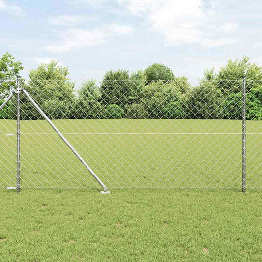 Kettengliedzaun mit Pfosten Silber 1 x 25 m Stahl