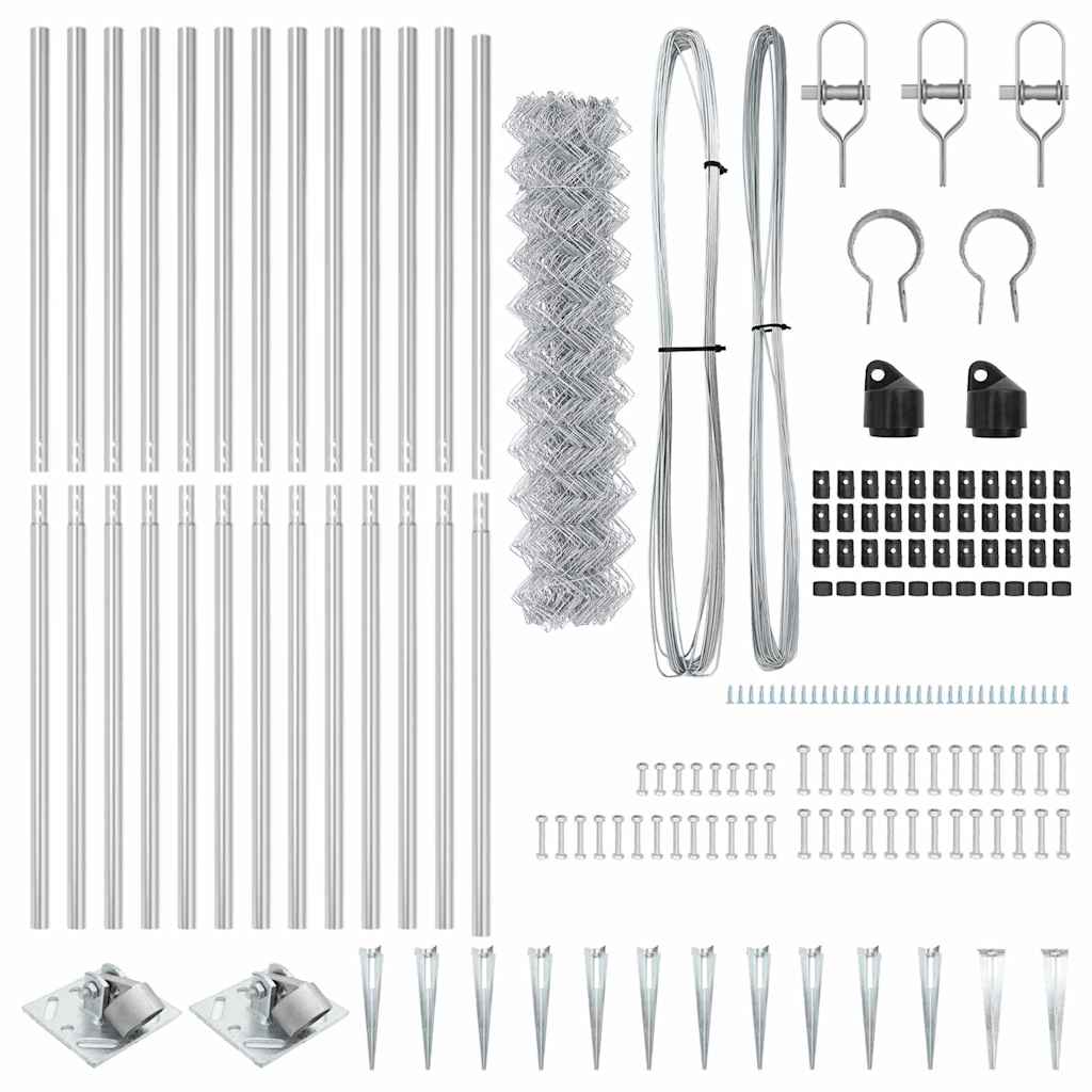 Kettengliedzaun mit Pfosten Silber 1.2 x 25 m Stahl