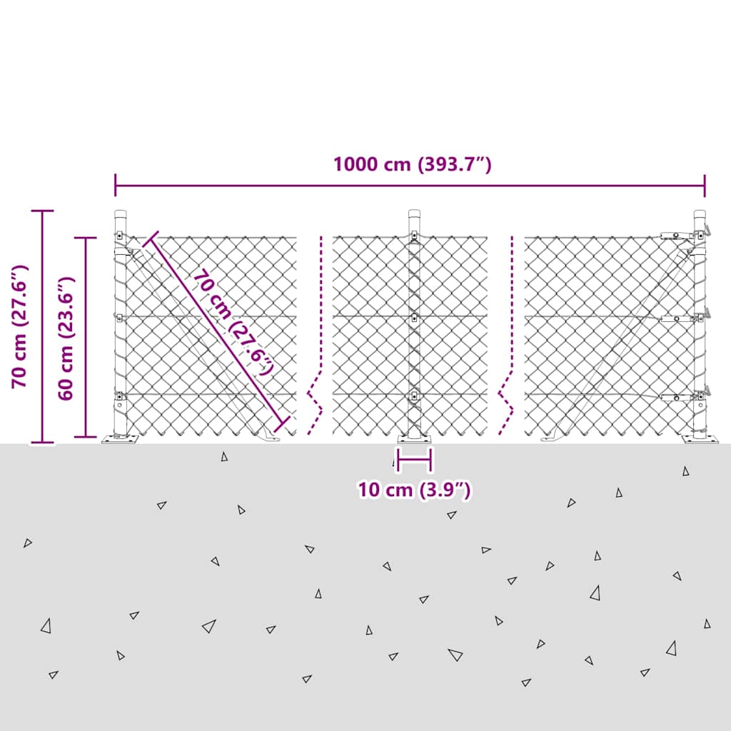 Kettengliedzaun mit Pfosten Grün 0,6 x 10 m Stahl