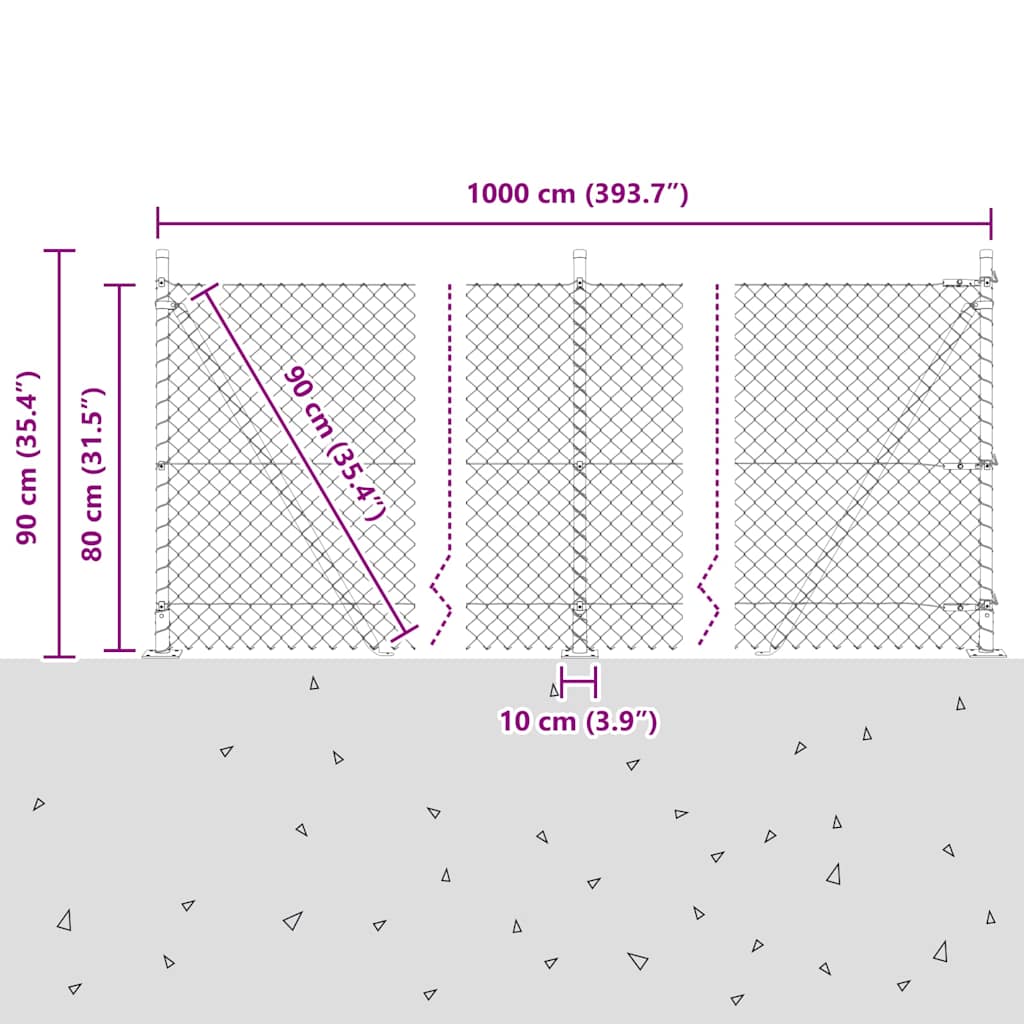 Kettengliedzaun mit Pfosten Grün 0.8 x 10 m Stahl