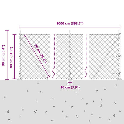 Kettengliedzaun mit Pfosten Grün 0.8 x 10 m Stahl