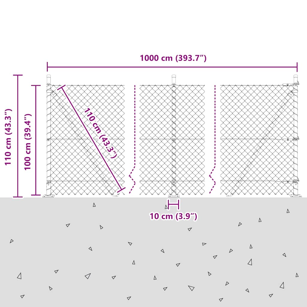 Kettengliedzaun mit Pfosten Grün 1 x 10 m Stahl