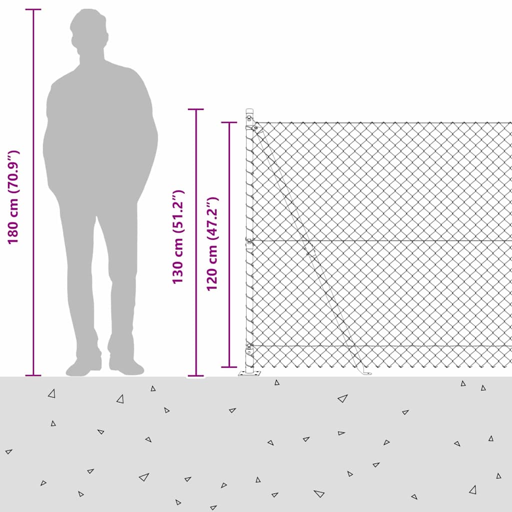 Kettengliedzaun mit Pfosten Grün 1.2 x 10 m Stahl