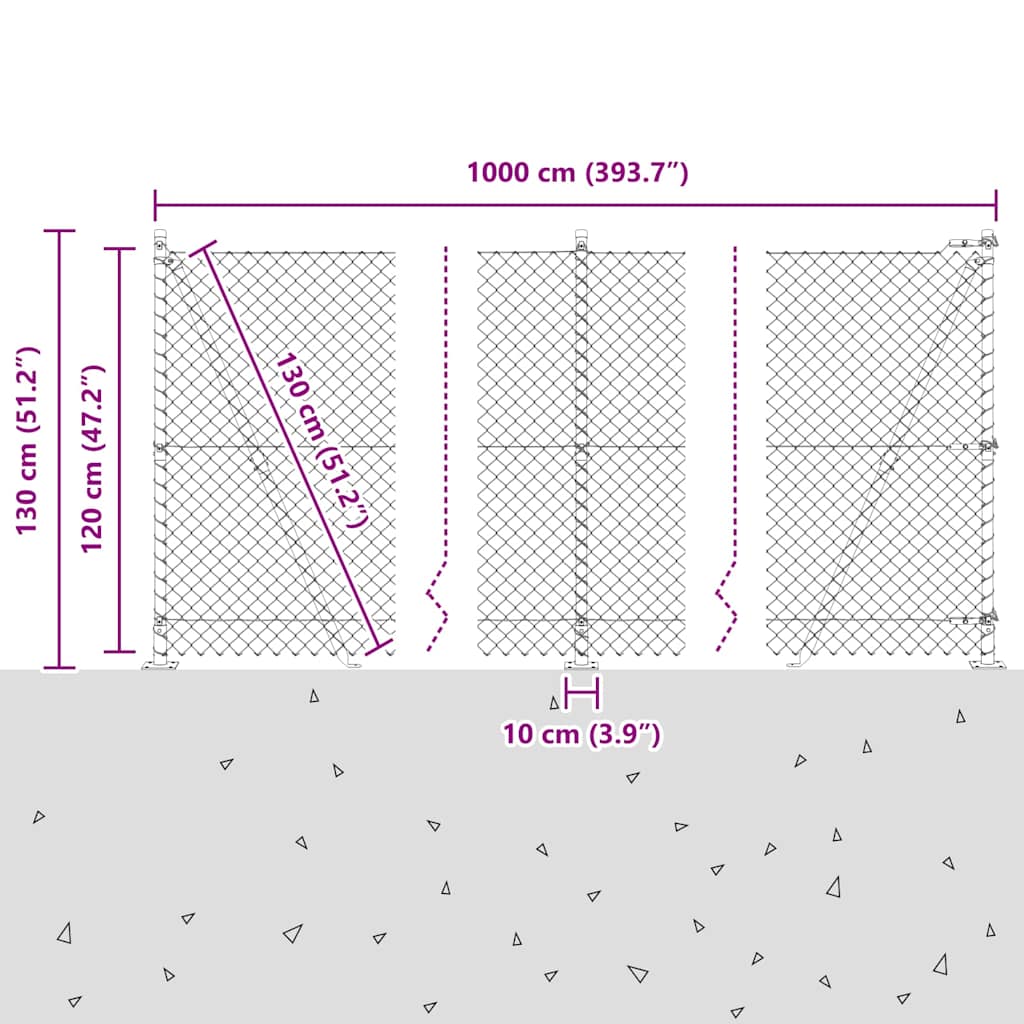 Kettengliedzaun mit Pfosten Grün 1.2 x 10 m Stahl