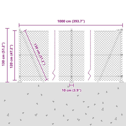 Kettengliedzaun mit Pfosten Grün 1.2 x 10 m Stahl