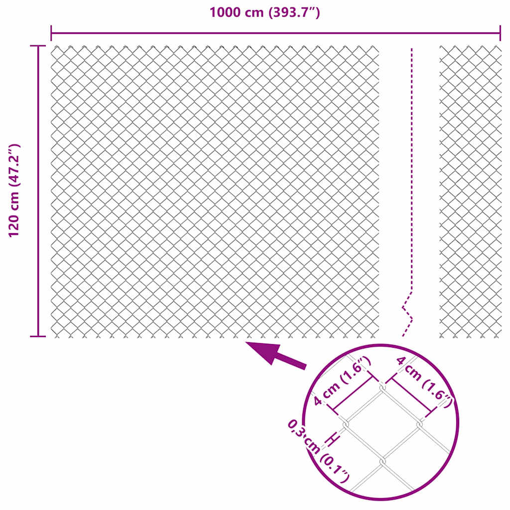 Kettengliedzaun mit Pfosten Grün 1.2 x 10 m Stahl