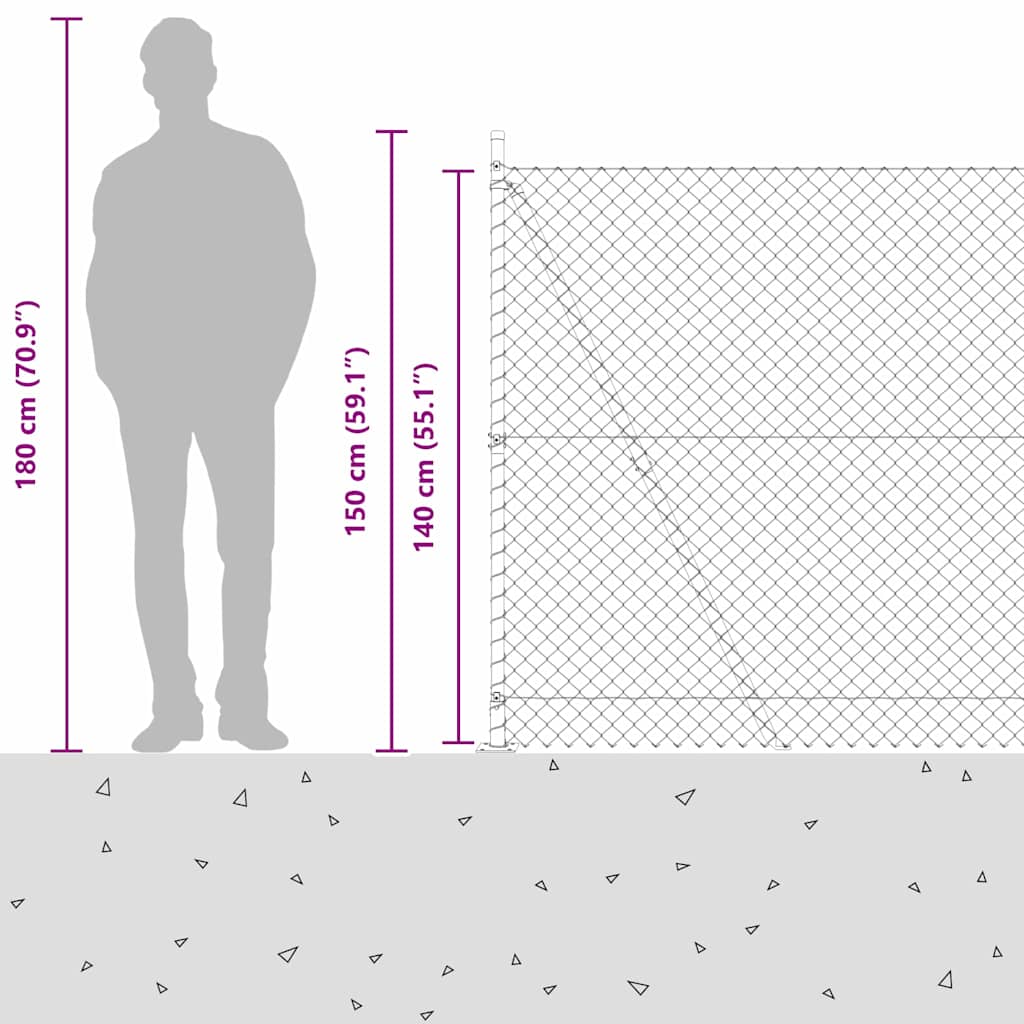 Kettengliedzaun mit Pfosten Grün 1.4 x 10 m Stahl