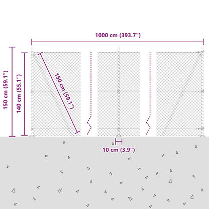 Kettengliedzaun mit Pfosten Grün 1.4 x 10 m Stahl