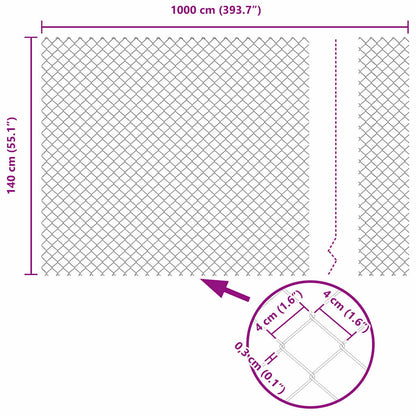 Kettengliedzaun mit Pfosten Grün 1.4 x 10 m Stahl