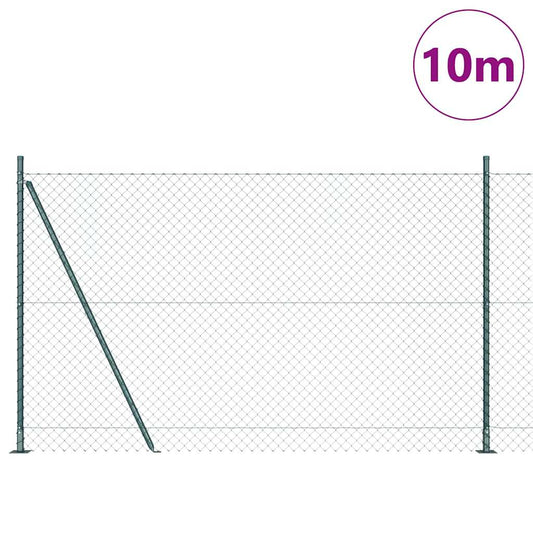 Kettengliedzaun mit Pfosten Grün 1.4 x 10 m Stahl