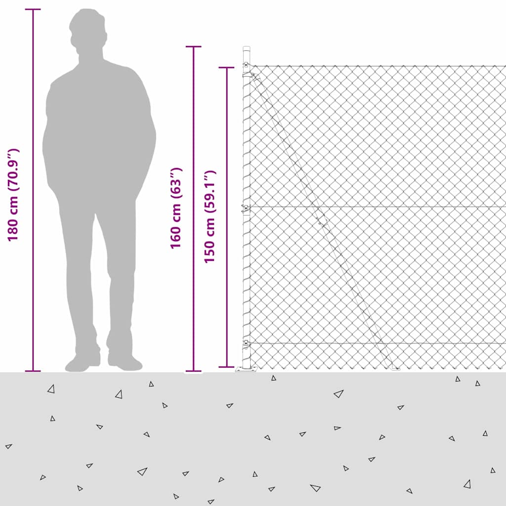 Kettengliedzaun mit Pfosten Grün 1.5 x 10 m Stahl