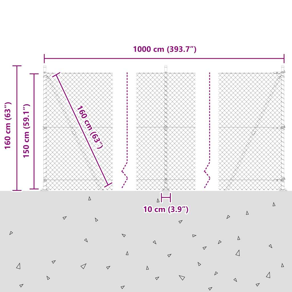 Kettengliedzaun mit Pfosten Grün 1.5 x 10 m Stahl