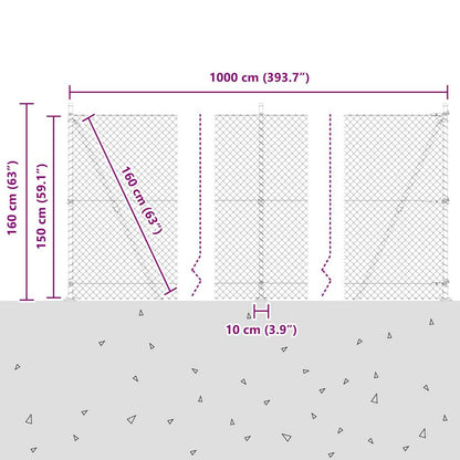 Kettengliedzaun mit Pfosten Grün 1.5 x 10 m Stahl
