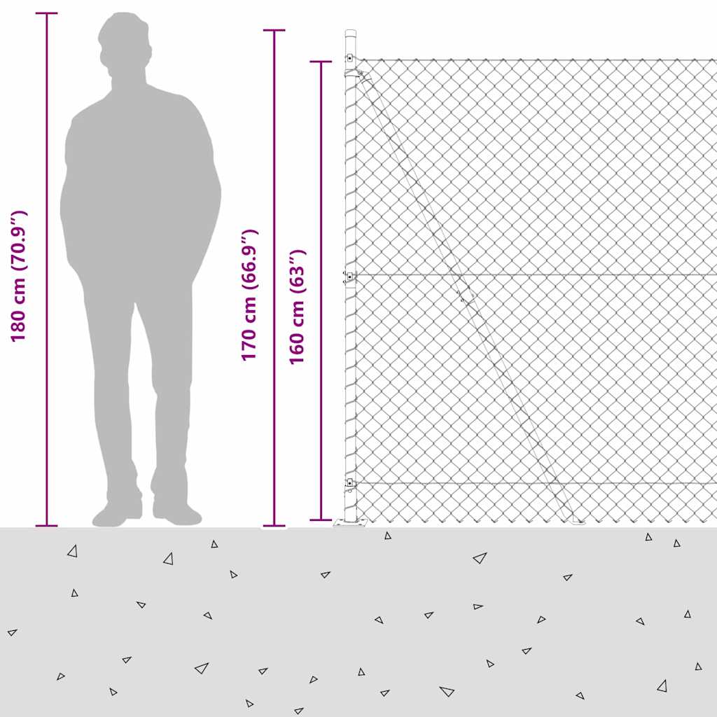 Kettengliedzaun mit Pfosten Grün 1.6 x 10 m Stahl
