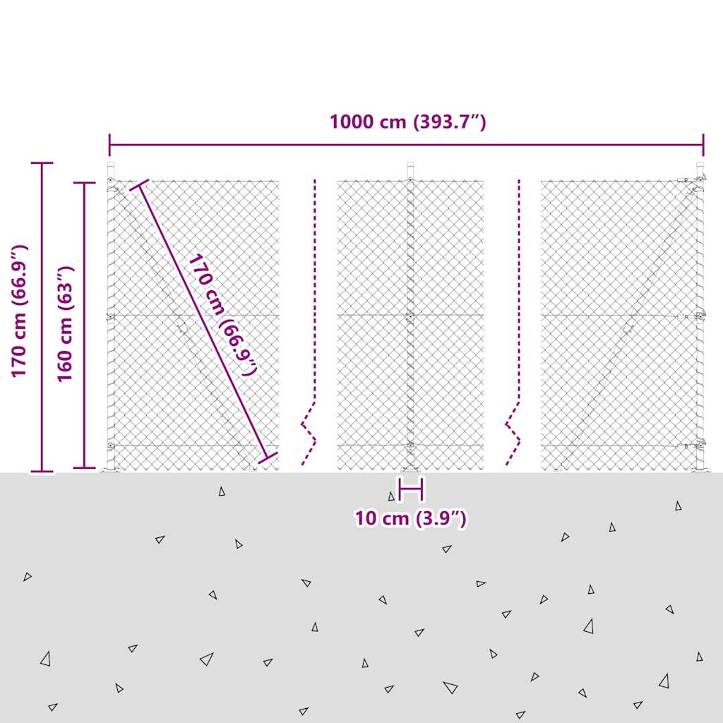 Kettengliedzaun mit Pfosten Grün 1.6 x 10 m Stahl