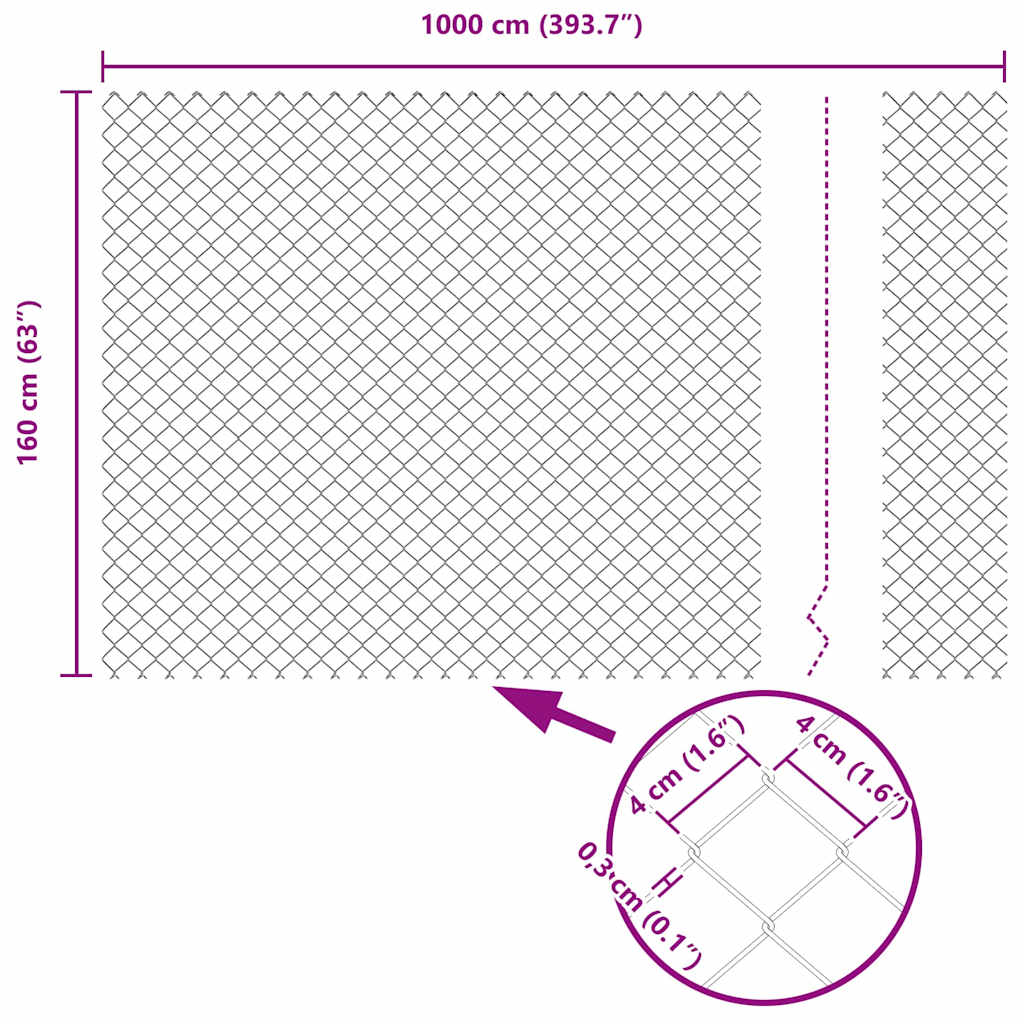 Kettengliedzaun mit Pfosten Grün 1.6 x 10 m Stahl
