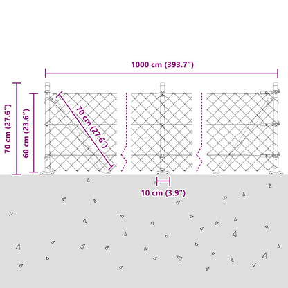Kettengliedzaun mit Pfosten Grün 0,6 x 10 m Stahl