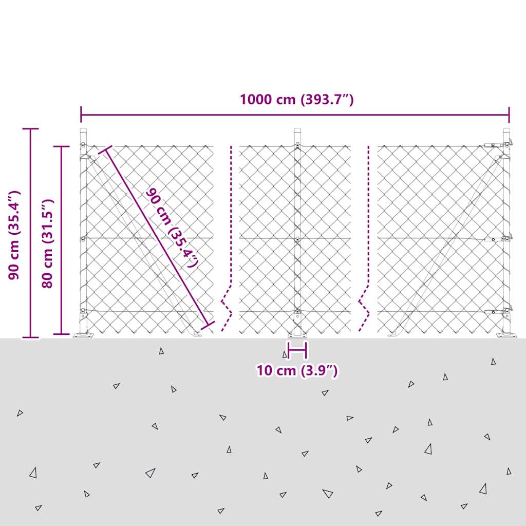 Kettengliedzaun mit Pfosten Grün 0.8 x 10 m Stahl