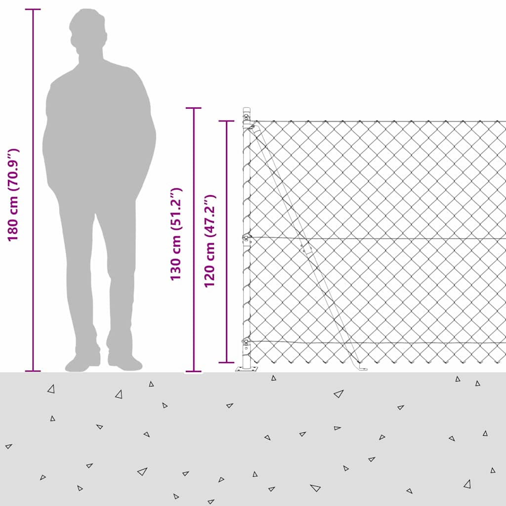 Kettengliedzaun mit Pfosten Grün 1.2 x 10 m Stahl