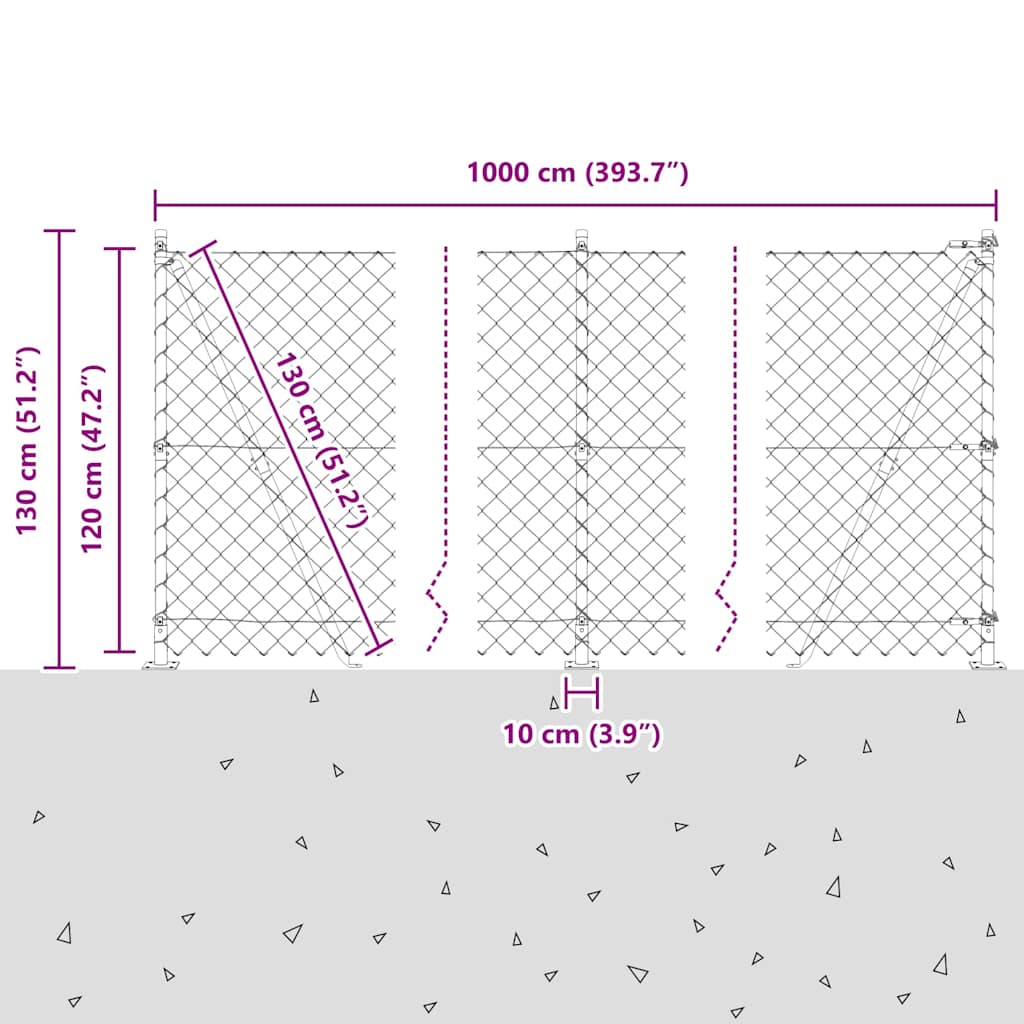 Kettengliedzaun mit Pfosten Grün 1.2 x 10 m Stahl