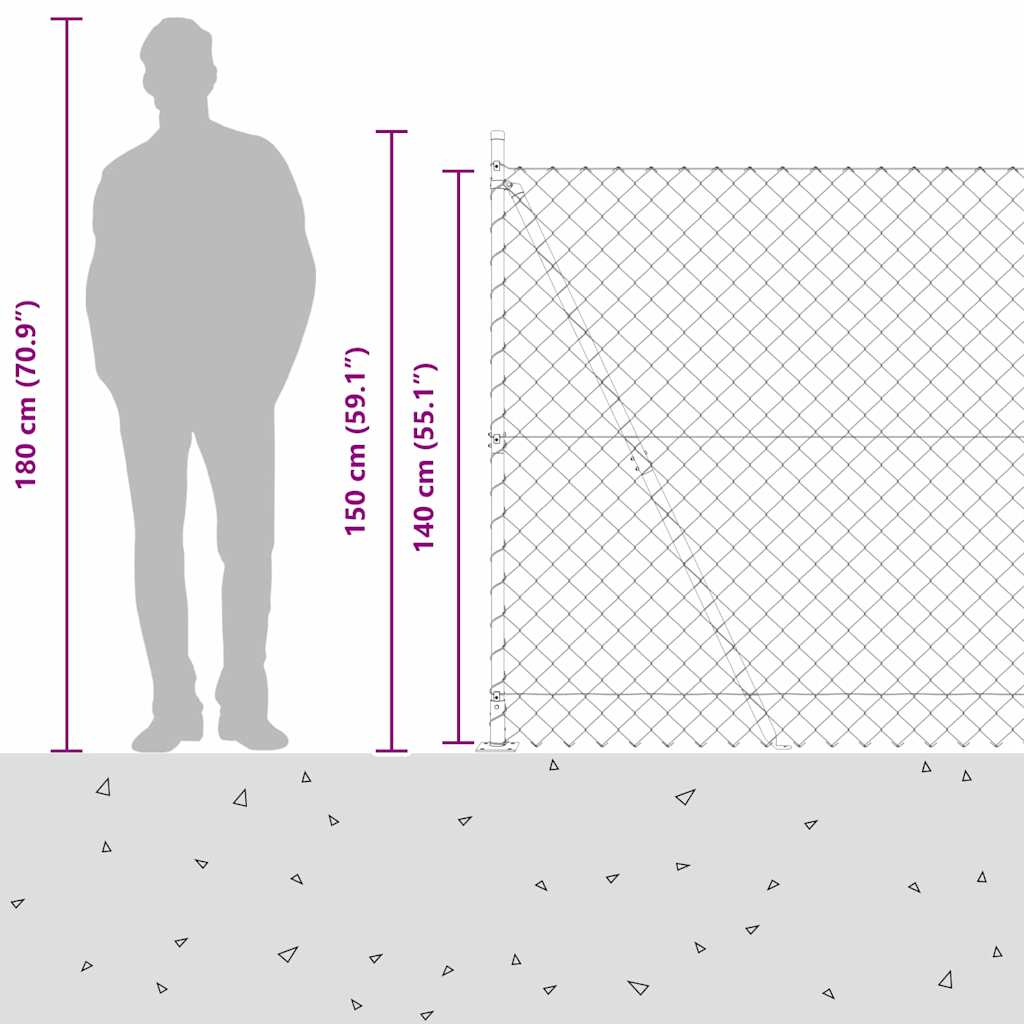 Kettengliedzaun mit Pfosten Grün 1.4 x 10 m Stahl