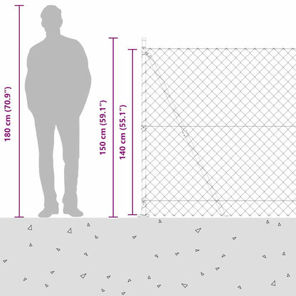 Kettengliedzaun mit Pfosten Grün 1.4 x 10 m Stahl