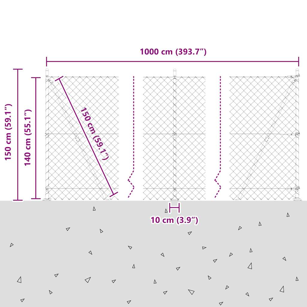 Kettengliedzaun mit Pfosten Grün 1.4 x 10 m Stahl