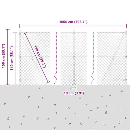 Kettengliedzaun mit Pfosten Grün 1.4 x 10 m Stahl