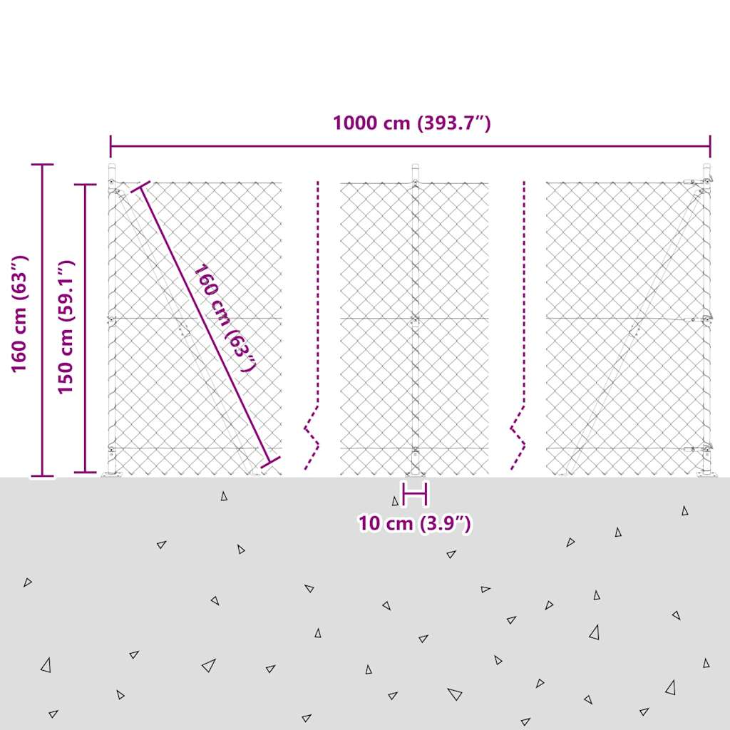 Kettengliedzaun mit Pfosten Grün 1.5 x 10 m Stahl