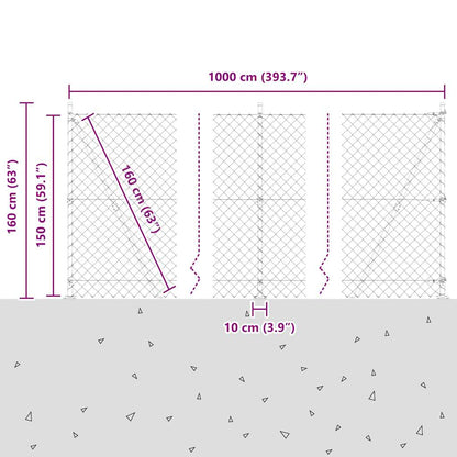 Kettengliedzaun mit Pfosten Grün 1.5 x 10 m Stahl